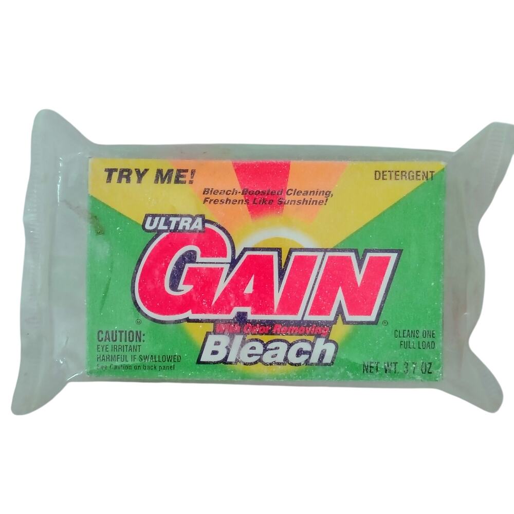 Vintage Ultra Gain Odor Removing Bleach Laundry Detergent 3.7 oz Sample Box 1993